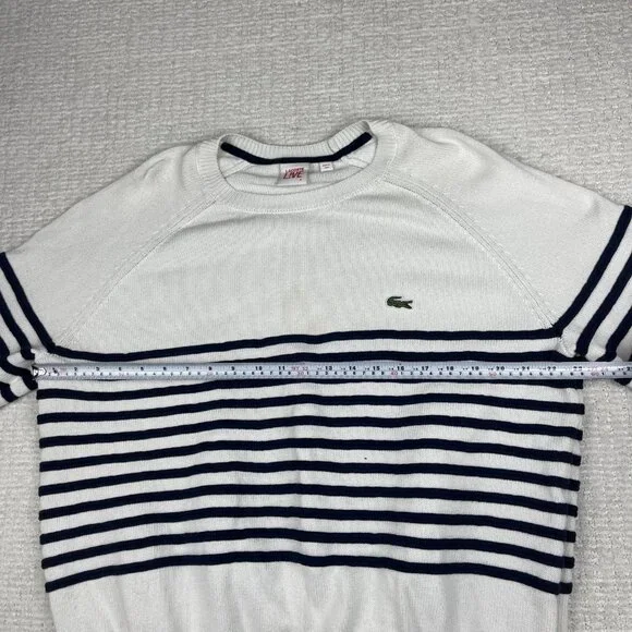 Lacoste Live! Preppy Knitted pullover Sweater White / Navy Striped Men Sz 6 Read - Picture 13 of 16